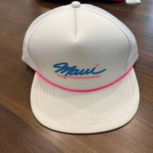 Vintage 80’s Maui White Mesh Trucker Hat with Pink Rope Accent